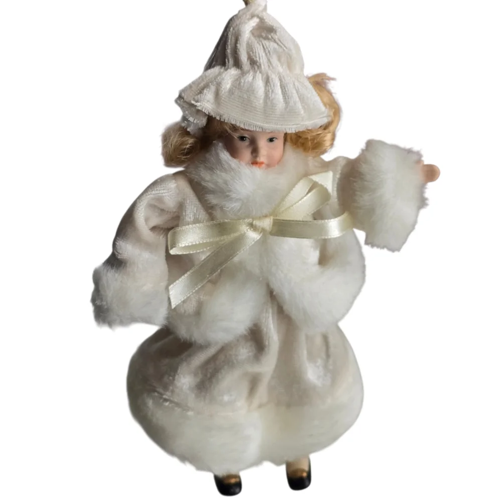 Cottagecore Victorian Winter Girl Ornament Porcelain Christmas Tree Decor
